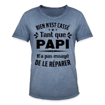 Rien n'est cassé tant que Papi le réparer cadeau - T-shirt vintage Homme - vintage bleu jeans - Devant - Jose (178cm)