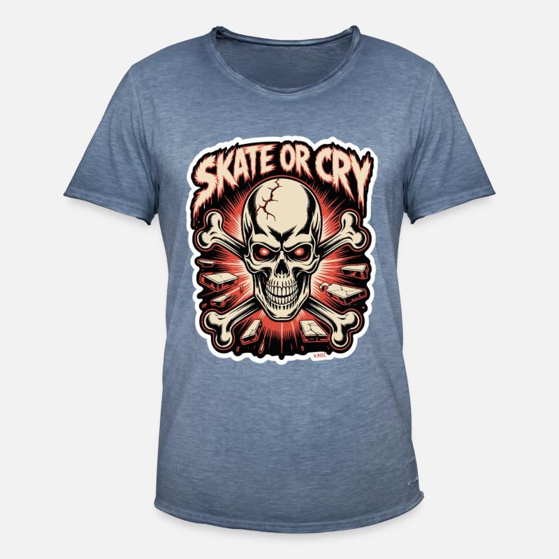 Skate- oder Cry-Skull-Tee-Design - Männer Vintage T-Shirt - Vintage Denim