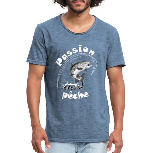 tee shirt peche passion noir pecheur a la ligne - T-shirt vintage Homme