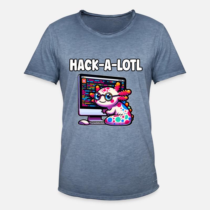 Funny Coding Axolotl Programming Gift - Men's Vintage T-Shirt - vintage denim