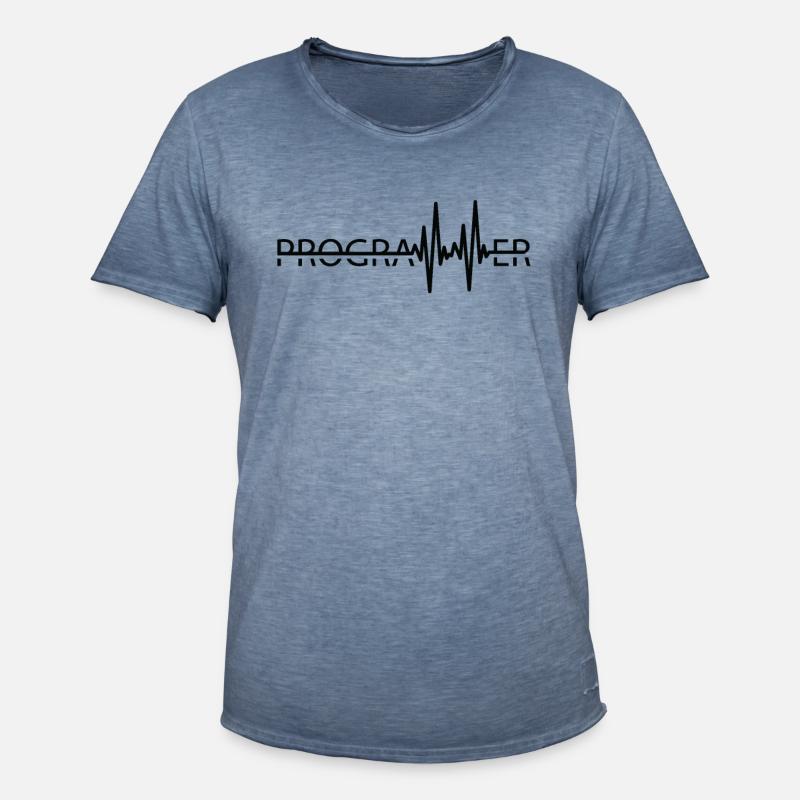 Programmierer Heartbeat Programmierung Coder - Männer Vintage T-Shirt - Vintage Denim