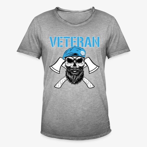 Veteran - Dödskalle med blå basker och yxor - Vintage-T-shirt herr