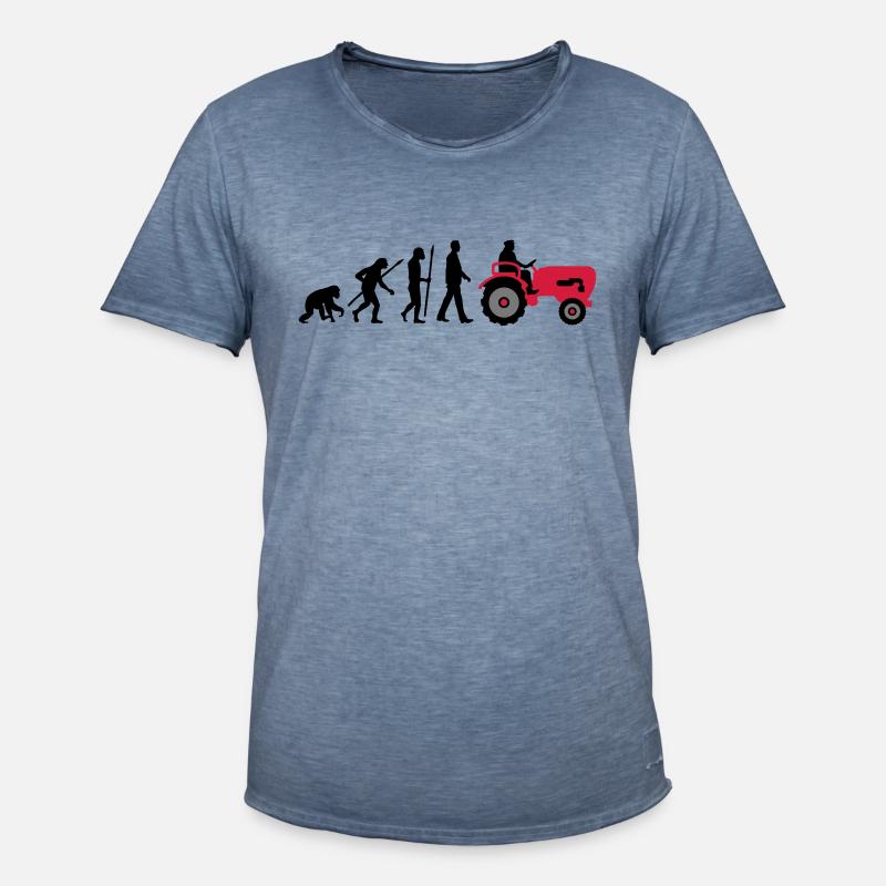 evolution_bauer_mit_traktor_032013_a_3c - T-shirt vintage Homme - vintage bleu jeans