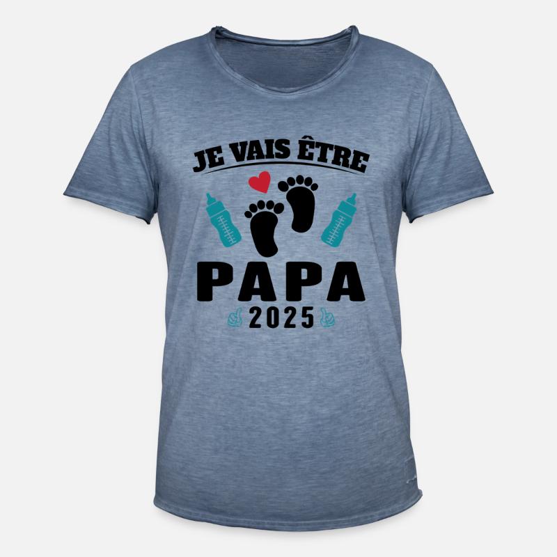 Mann Papa wird 2025 Geschenk - Männer Vintage T-Shirt - Vintage Denim
