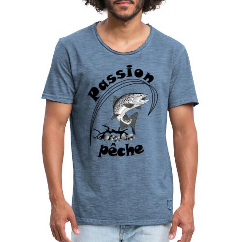 t shirt passion peche pecheur ligne sport nature - T-shirt vintage Homme
