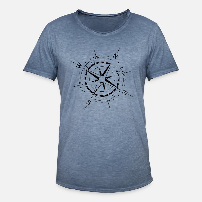 Windrose Kompass Hafen Bstyled | Freizeitmode - Männer Vintage T-Shirt - Vintage Denim