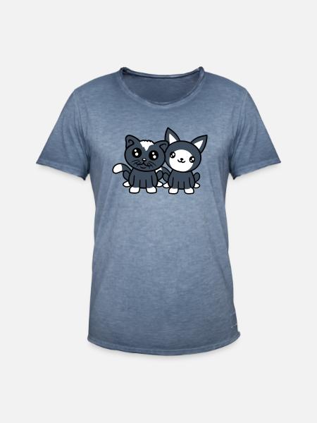 2 Cats Friends Team Crew Two Pet Kittens - Men's Vintage T-Shirt - vintage denim