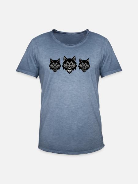 Wolf Head Group Pack - Men's Vintage T-Shirt - vintage denim