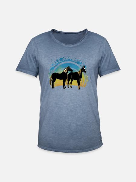 Pferde - Männer Vintage T-Shirt - Vintage Denim
