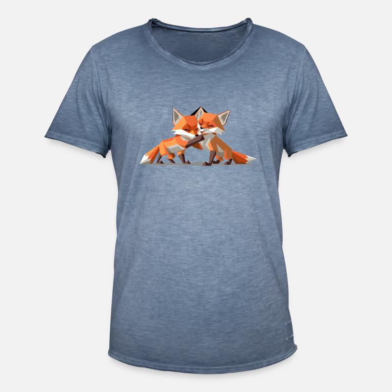 Low-poly Fox Cubs - Männer Vintage T-Shirt - Vintage Denim