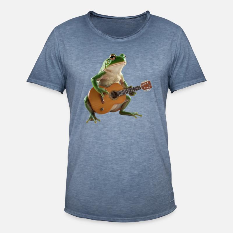 Frog Toad Muzyk Gitara - Koszulka męska vintage - postarzany jeansowy