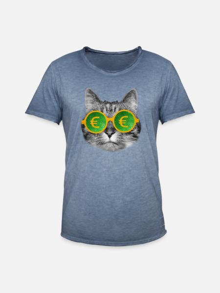 Katzengeldbrille - Männer Vintage T-Shirt - Vintage Denim