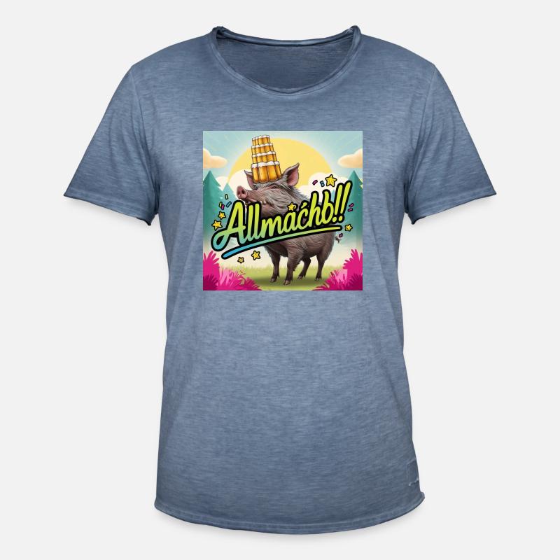 ALLMÄCHD DER EBER - Männer Vintage T-Shirt - Vintage Denim