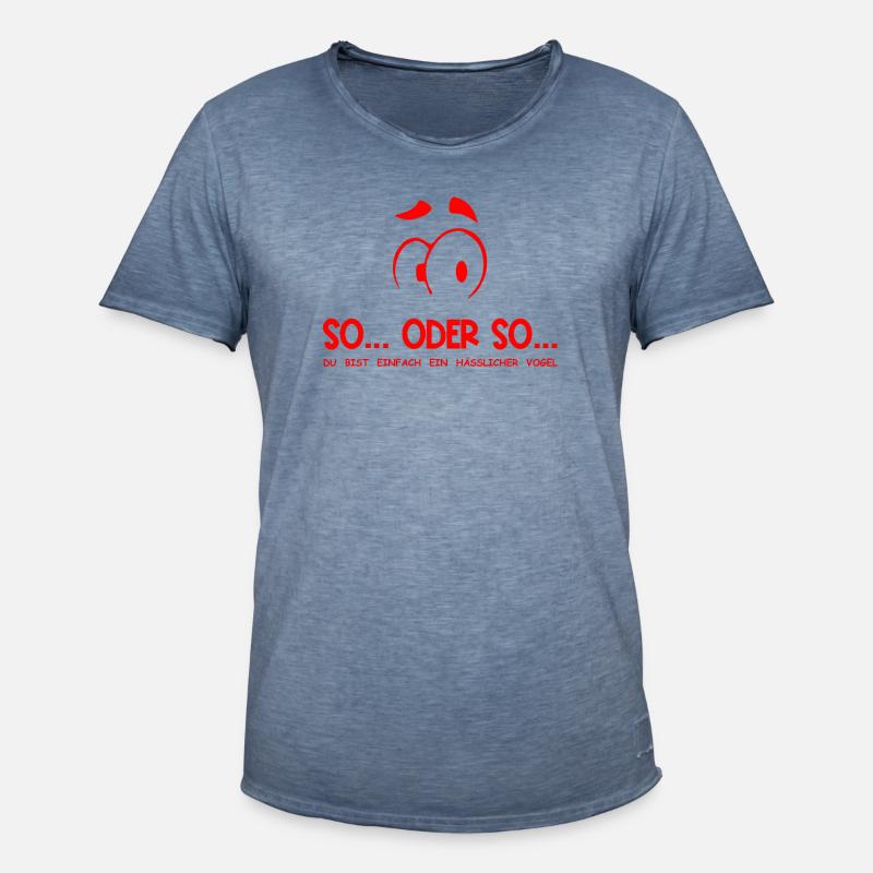 So...Oder So: Hässlicher Vogel - Rot - Männer Vintage T-Shirt - Vintage Denim