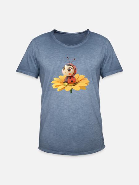 Cute ladybug on a flower - Men's Vintage T-Shirt - vintage denim