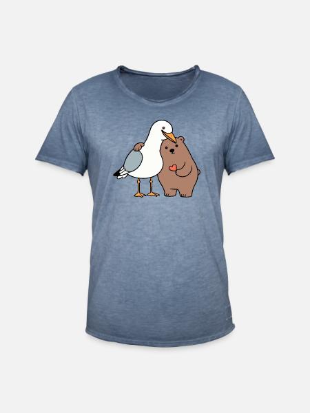 North Sea Seagull Brown Bear Friendship Love Lean - Men's Vintage T-Shirt - vintage denim