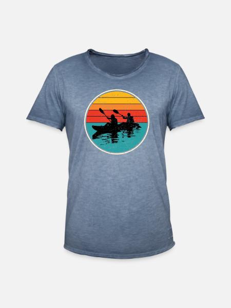 Sunset Kayak Duo Circle - Men's Vintage T-Shirt - vintage denim