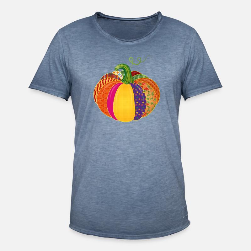 Patchwork Kürbis – Bunt gemusterte Herbstdeko - Männer Vintage T-Shirt - Vintage Denim