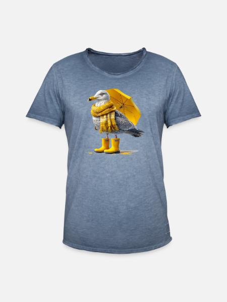 Seagull with yellow umbrella and boots - Men's Vintage T-Shirt - vintage denim