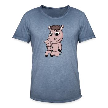 Famille Cheval - Cheval avec bébé - T-shirt vintage Homme - vintage bleu jeans - Devant - Jose (178cm)