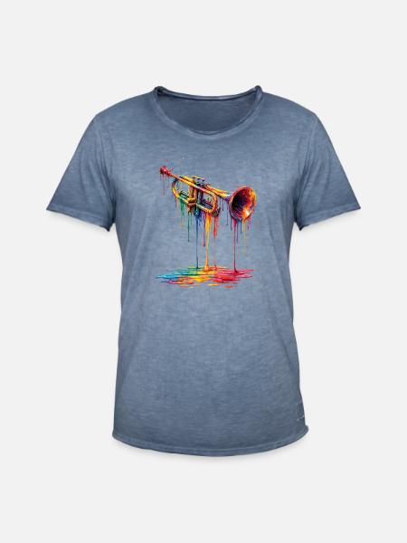 Trumpet with dripping paint - Men's Vintage T-Shirt - vintage denim