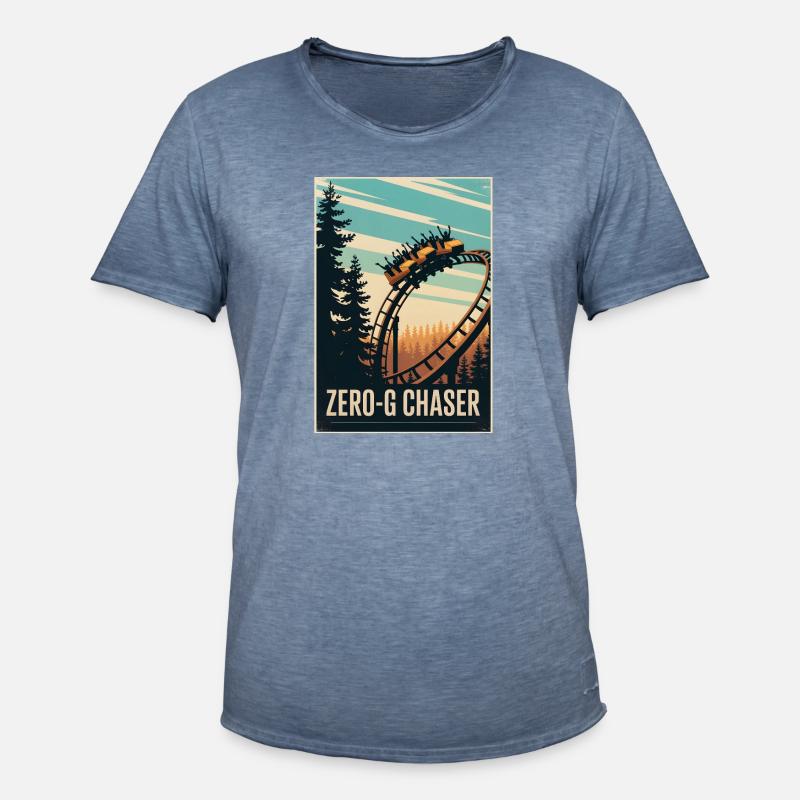 Zero-G Hunter | Roller Coaster Thrill - Men's Vintage T-Shirt - vintage denim