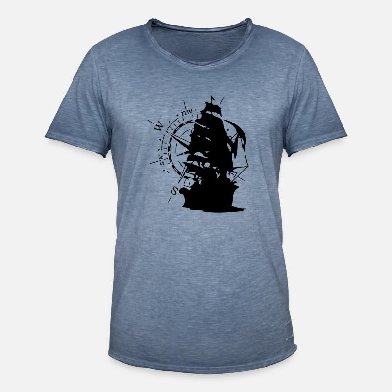 WindRose mit Segelschiff | Freizeimode Bstyled - Männer Vintage T-Shirt - Vintage Denim