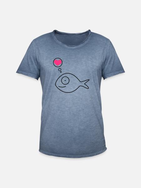 pink fish in love - Men's Vintage T-Shirt - vintage denim