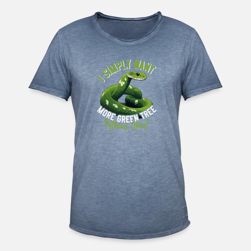 Green Tree Python - Men's Vintage T-Shirt - vintage denim