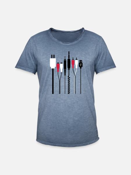 Audio et connecteurs d'alimentation - T-shirt vintage Homme - vintage bleu jeans