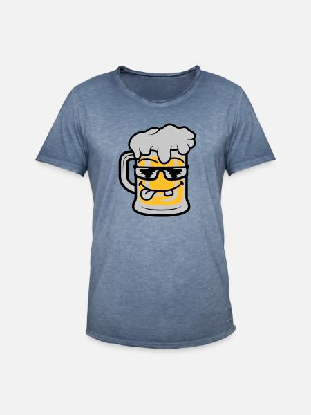 Cool Face Beer Mug - Men's Vintage T-Shirt - vintage denim