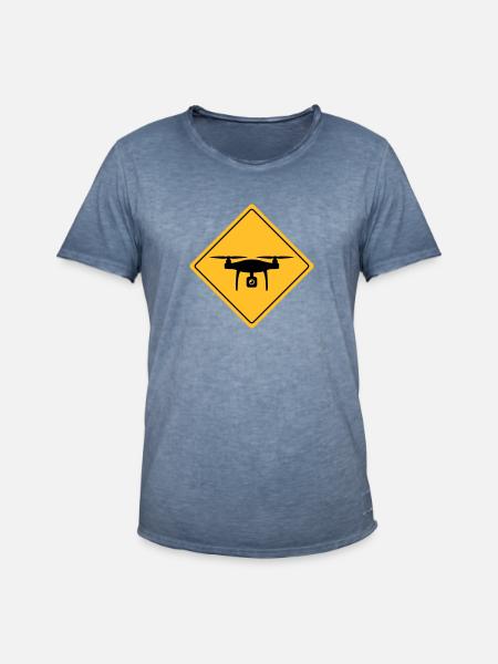 Warnschild mit Drohne - Männer Vintage T-Shirt - Vintage Denim