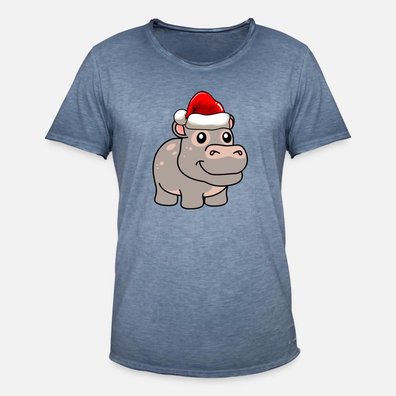 Nilpferd Weihnachten Comic - Männer Vintage T-Shirt - Vintage Denim