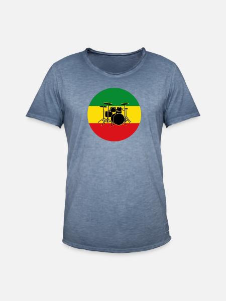 Reggae-Trommeln Silhouette - Männer Vintage T-Shirt - Vintage Denim