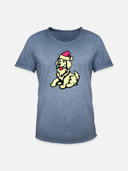 Dog Comic Animal Christmas - Men's Vintage T-Shirt - vintage denim