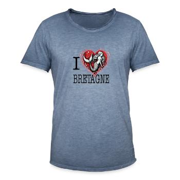 I Love Bretagne Heart of Mermaid Lagoon - Men's Vintage T-Shirt - vintage denim - Front - Jose (178cm)