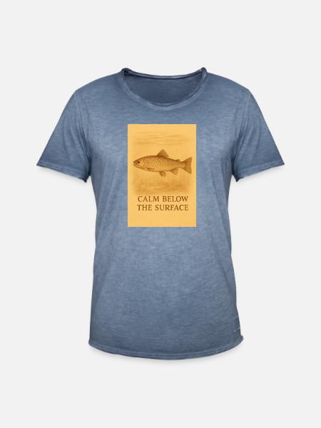 Calm Below the Surface Trout Print - Men's Vintage T-Shirt - vintage denim