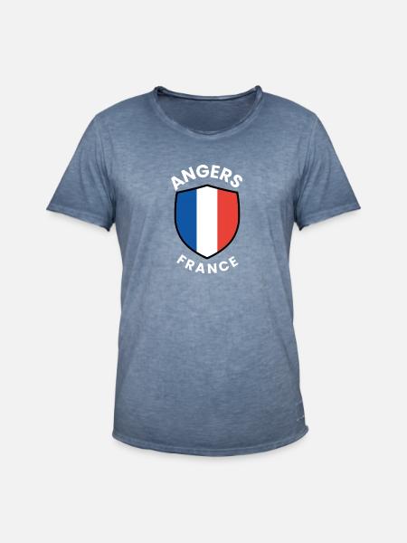 Angers France Shield Emblem - Men's Vintage T-Shirt - vintage denim