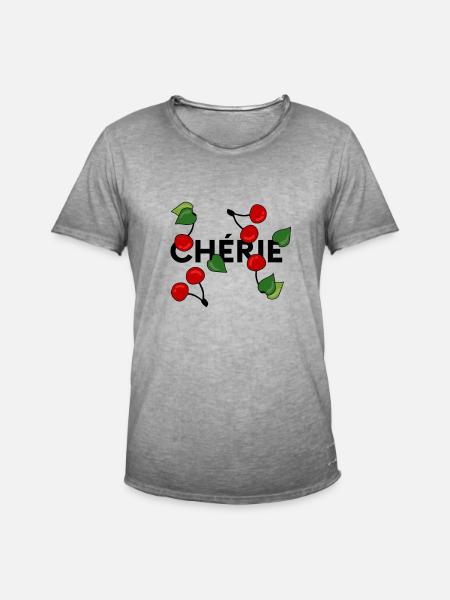 cherry „chérie“ Statement mit Kirschen - Männer Vintage T-Shirt - Vintage Grau