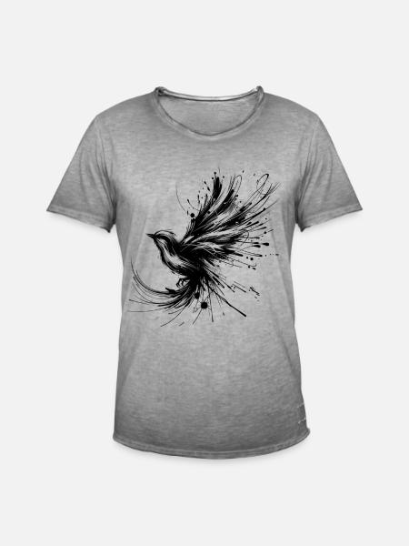 Black Bird in InkArt Style - Men's Vintage T-Shirt - vintage grey