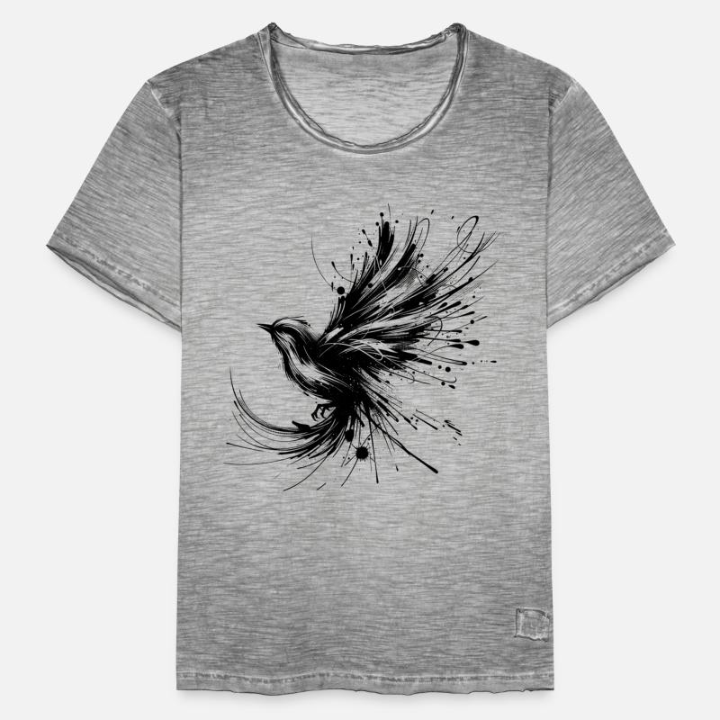 Schwarzer Vogel im InkArt-Stil Männer Vintage T-Shirt