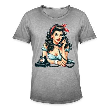 Rockabilly Woman Dials Phone Gift - Men's Vintage T-Shirt - vintage grey - Front