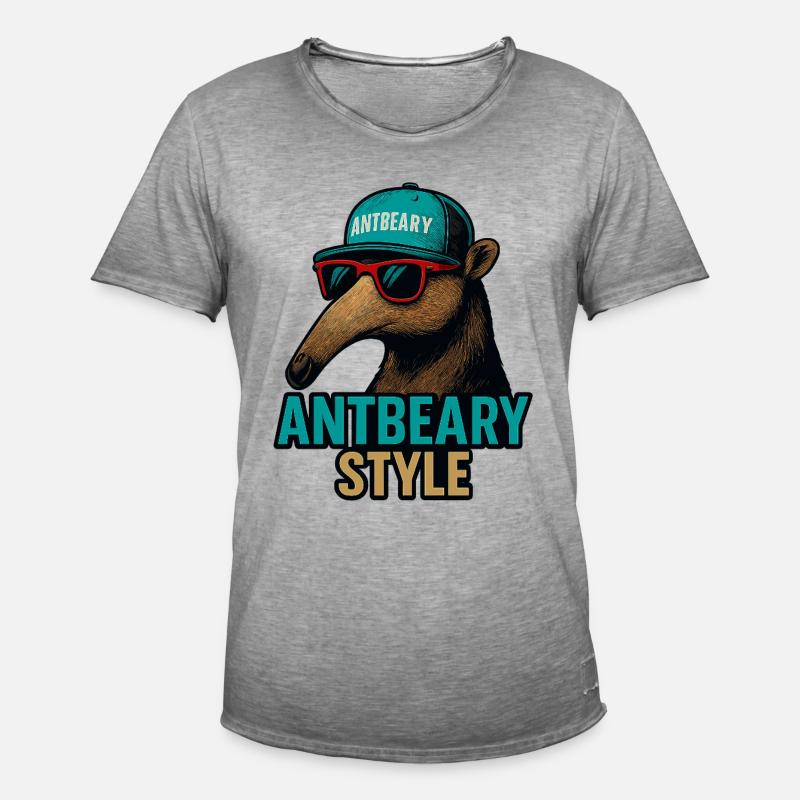 Antbeary Style Aardvark Cartoon - Men's Vintage T-Shirt - vintage grey