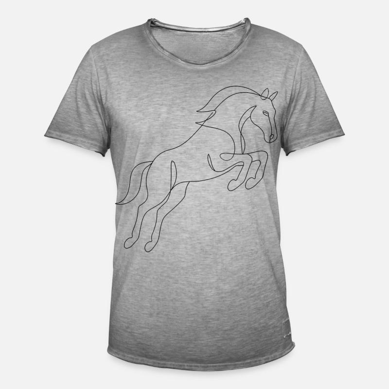 One Line Drawing - Pferd - Männer Vintage T-Shirt - Vintage Grau