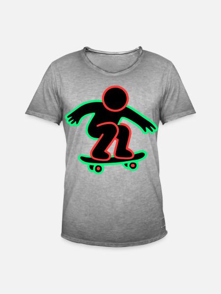 Neon Skateboarder Line Art - Men's Vintage T-Shirt - vintage grey
