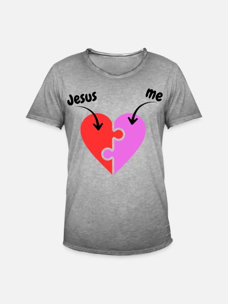 Jesus & me - Heart - Puzzle - Christian - Men's Vintage T-Shirt - vintage grey