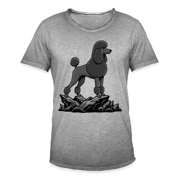 Schwarzer Pudelhund auf Felsen – elegantes Porträt - Männer Vintage T-Shirt - Vintage Grau - Vorne