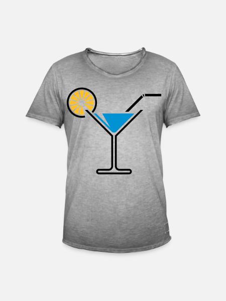 Cocktail / Cocktail Glass / Martini + (Light Blue) - Men's Vintage T-Shirt - vintage grey