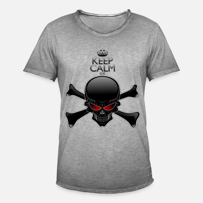Bleib ruhig oder sterbe, Schwarzer Schädel - Männer Vintage T-Shirt - Vintage Grau