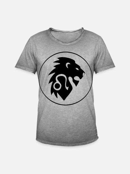 Leo Star Sign (Black) - Men's Vintage T-Shirt - vintage grey
